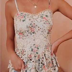 VICI Floral Eyelet Peplum Top